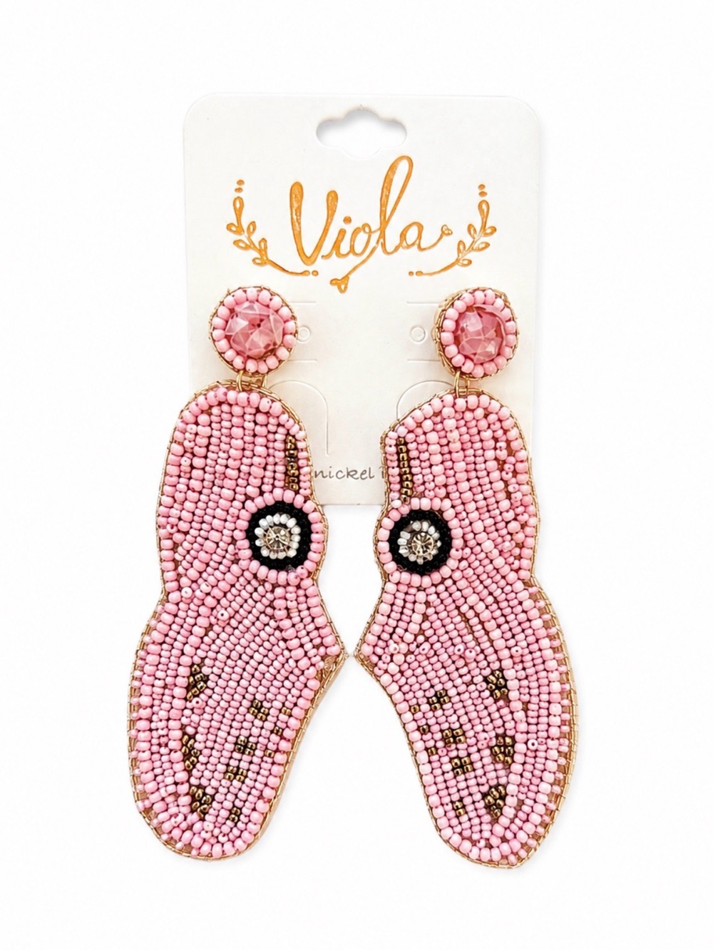 Viola Pink Beaded Croc Clog Earrings | Statement Dangle Earrings NWT